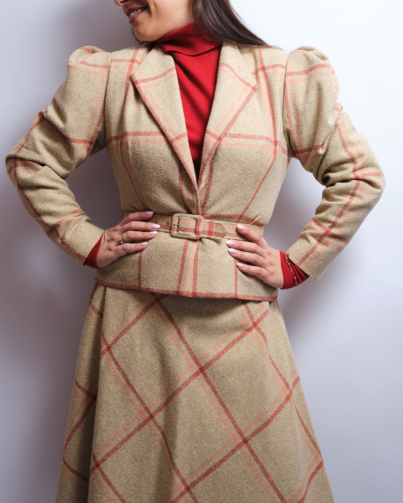 Tailleur jupe vintage en soie sauvage – fait main, années 70