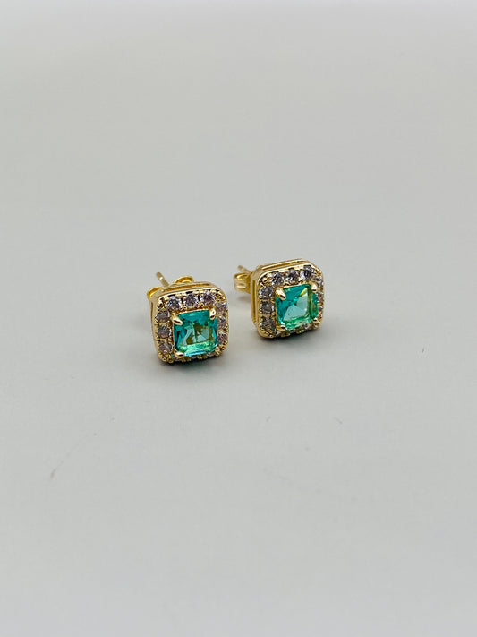 Boucles d’oreilles carrées émeraude & strass