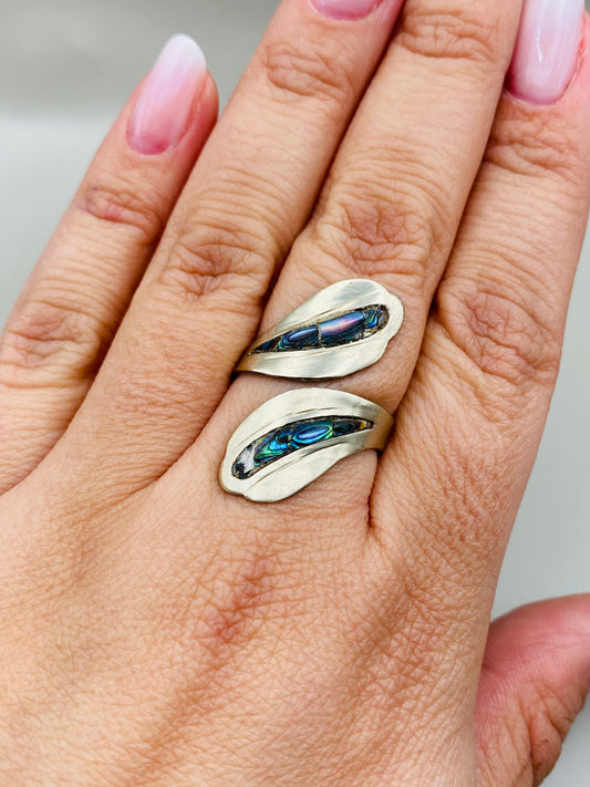 Bague vintage en argent massif 925 - nacre abalone