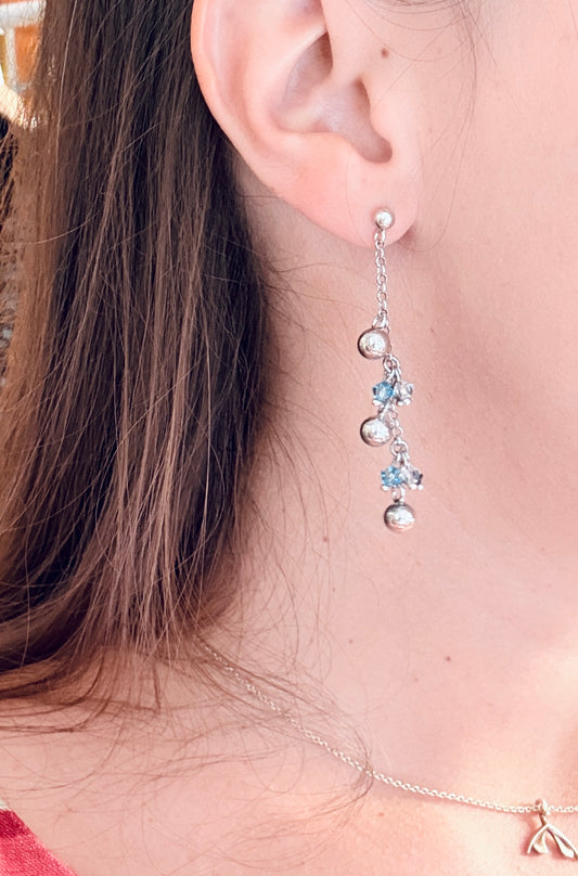 Boucles d’oreilles pendantes argent 925 et cristaux bleus
