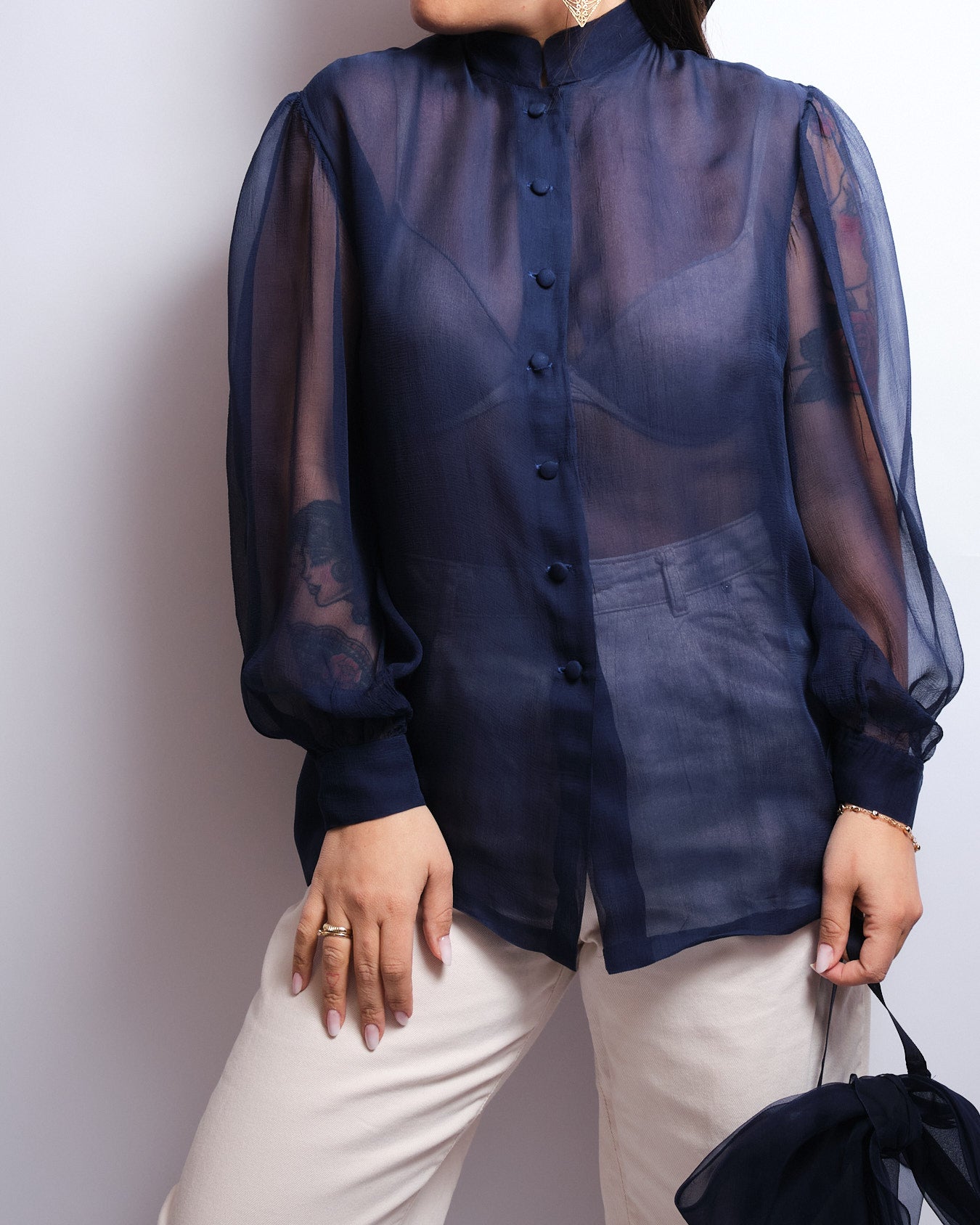 Chemisier vintage en organdi de soie – années 90 fait main