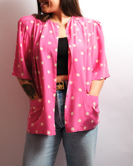 Chemisier vintage Ballon — soie italienne à pois fuchsia