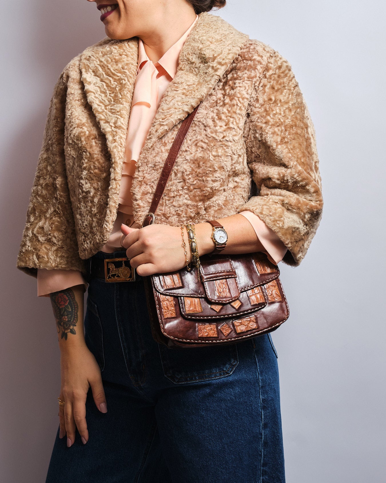 Sac vintage cuir et crocco