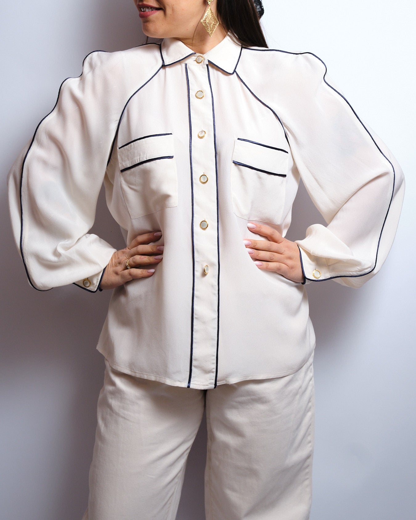 Chemisier vintage en soie – fin 80s / début 90s fait main