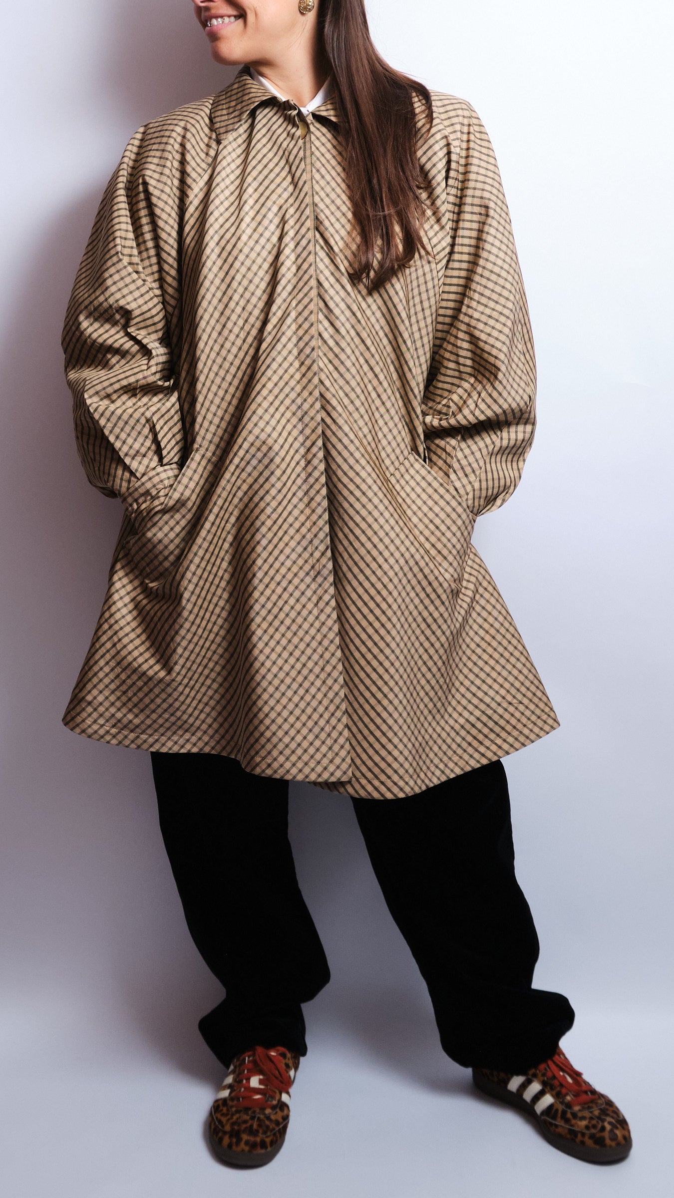 Manteau à carreaux diagonaux – Coupe trapèze – Années 80