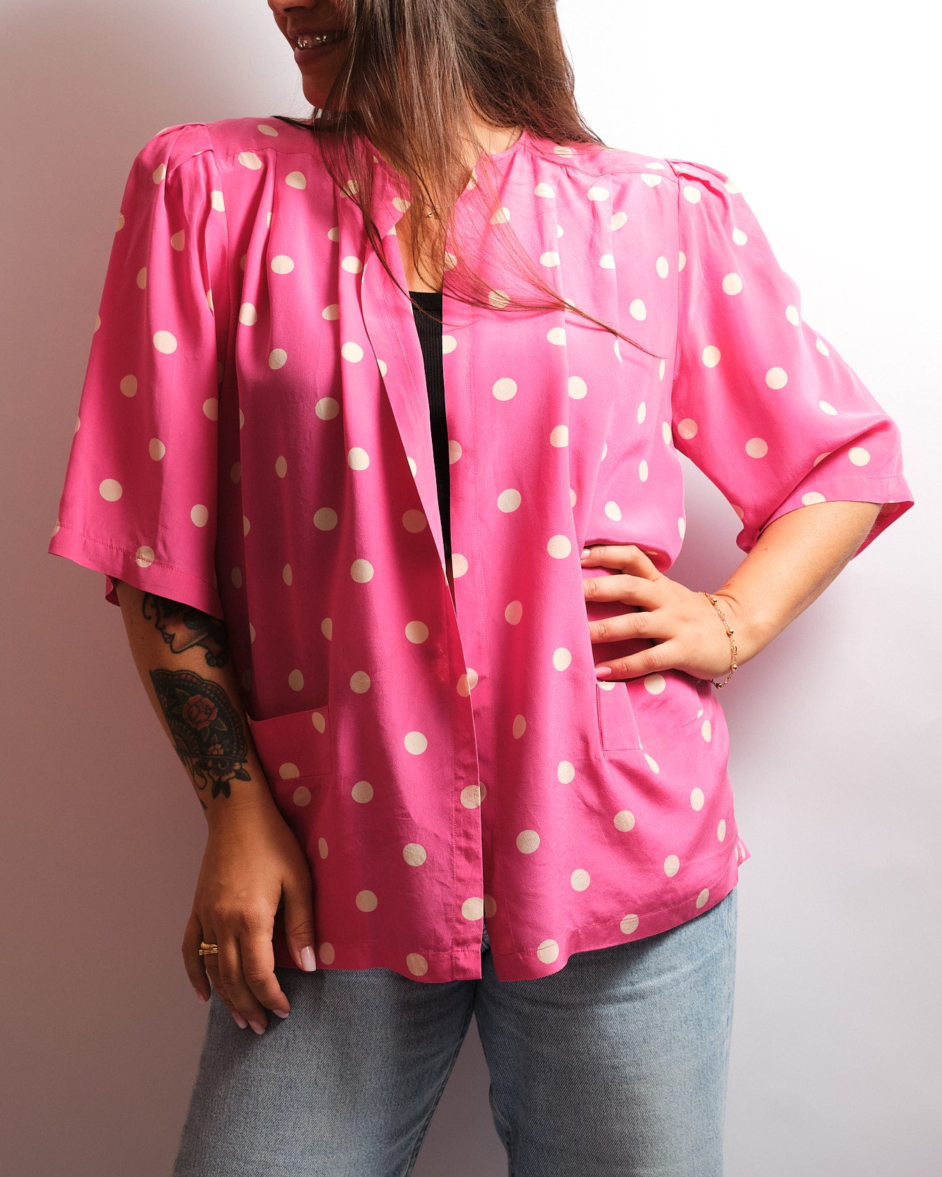 Chemisier vintage Ballon — soie italienne à pois fuchsia