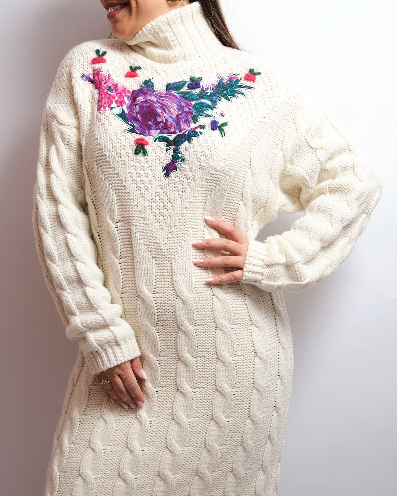 Robe pull vintage Bleu Blanc Rouge – laine d’agneau & torsades