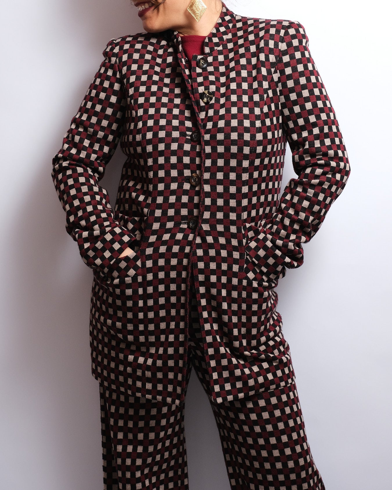 Tailleur Sonia Rykiel Paris – veste & pantalon – motif carreaux – années 1990