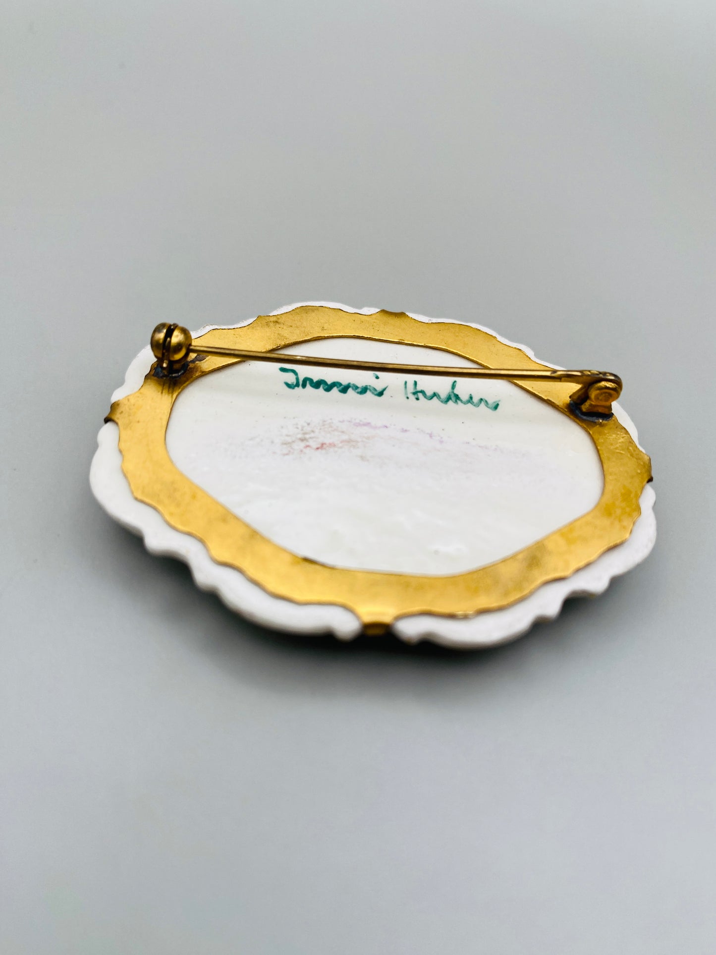 Vintage hand-painted porcelain brooch – country bouquet