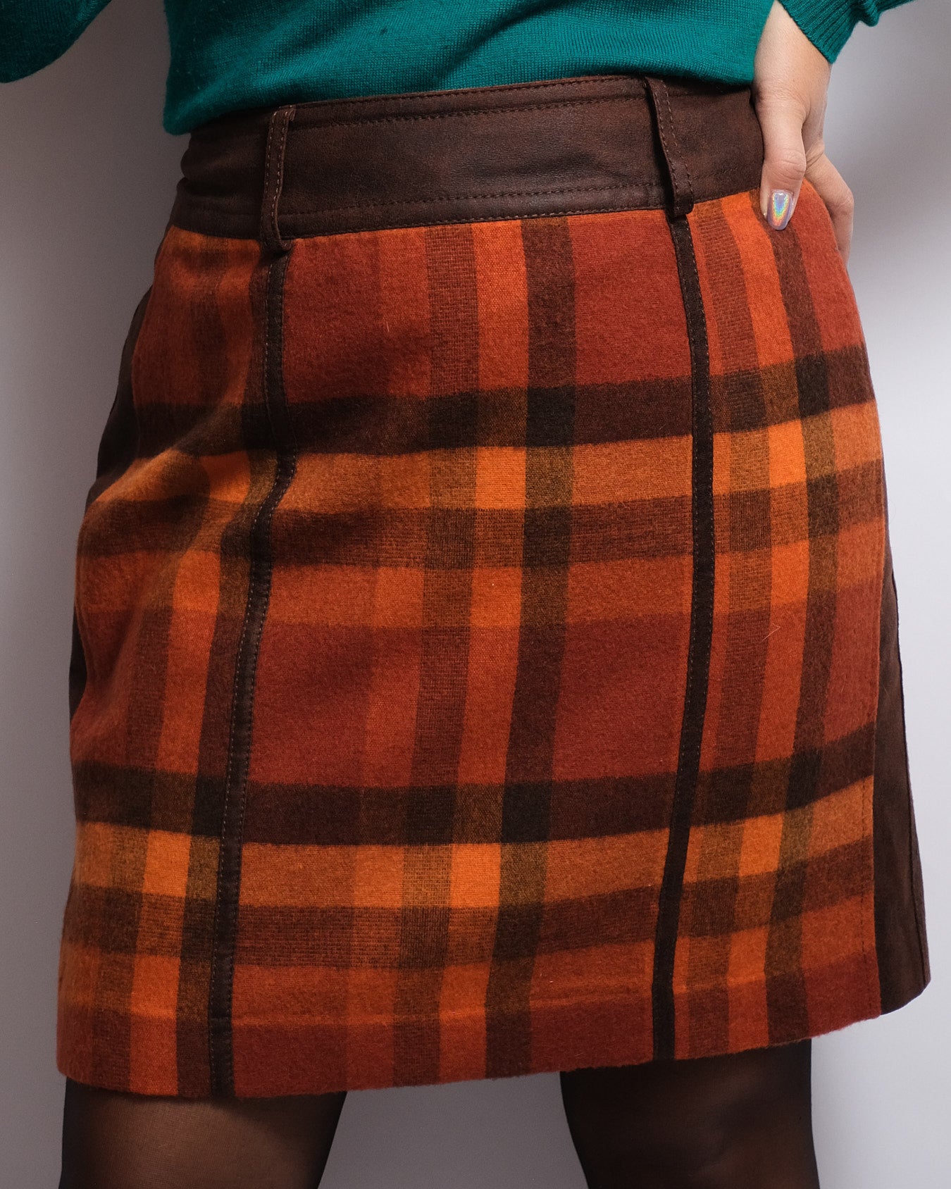 Jupe Vintage en Laine – Motif Carreaux Automnaux