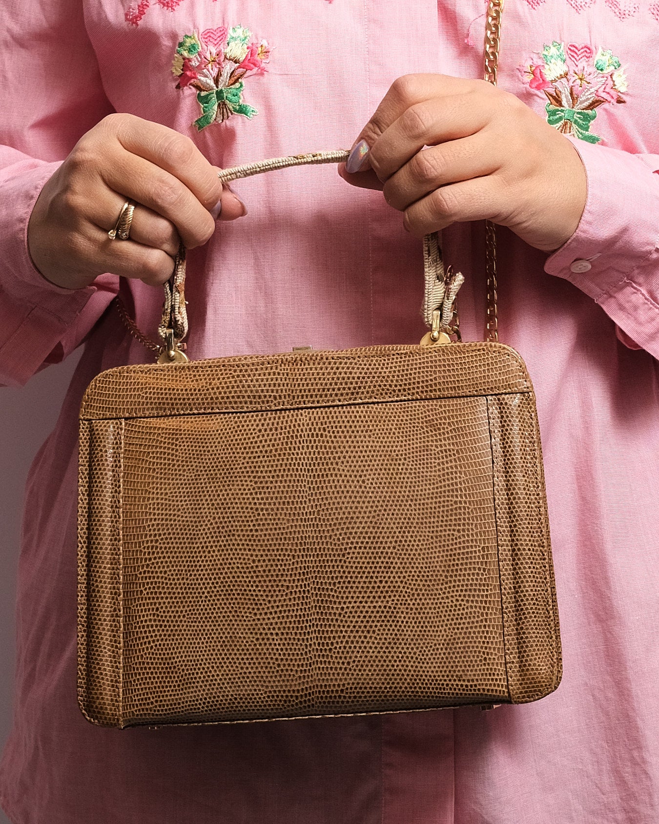 Sac à main vintage en véritable lézard – Années 70/80