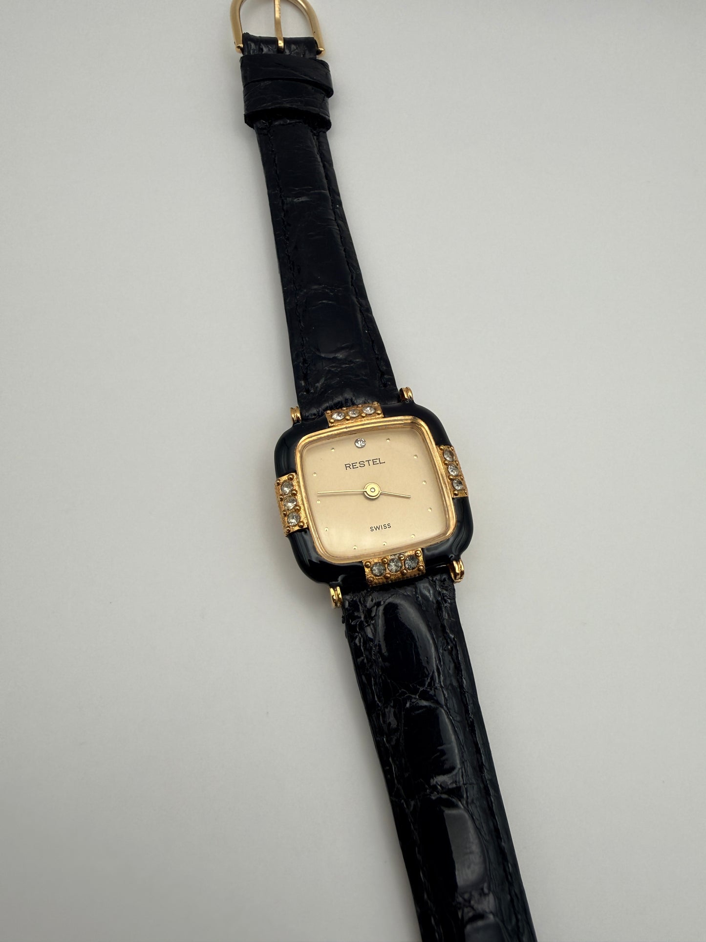 Montre Vintage Restel Swiss – bracelet Loris Azzaro crocodile véritable