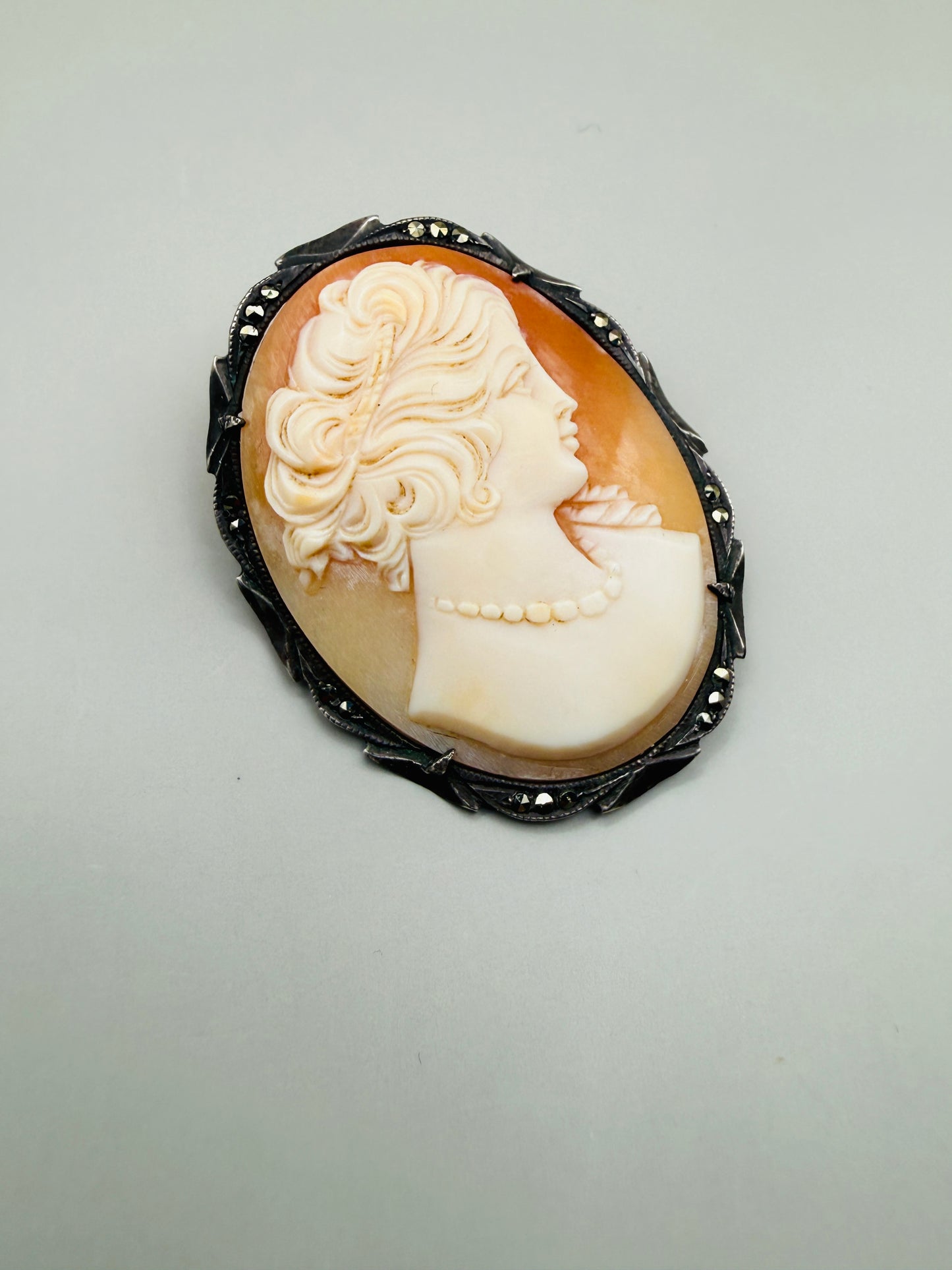 Antique carved shell cameo – 800 silver mount