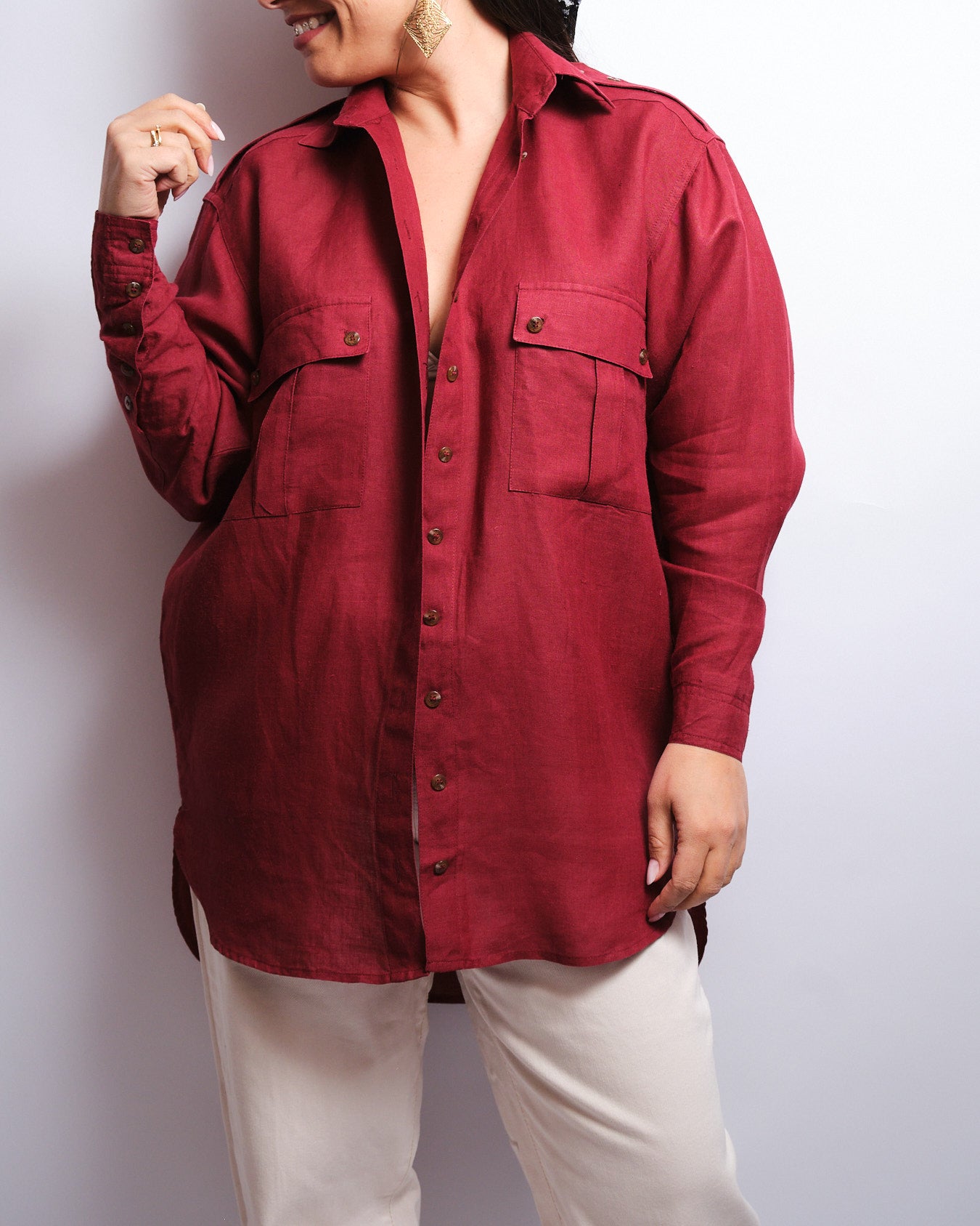 Chemisier vintage en lin H&M – lie de vin, coupe oversize 90s