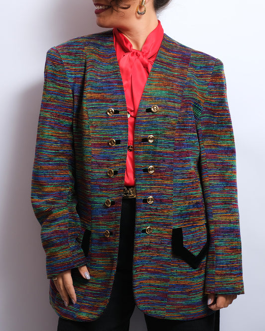 Blazer vintage Nathalie Molho Paris – Made in France – Multicolore & velours noir