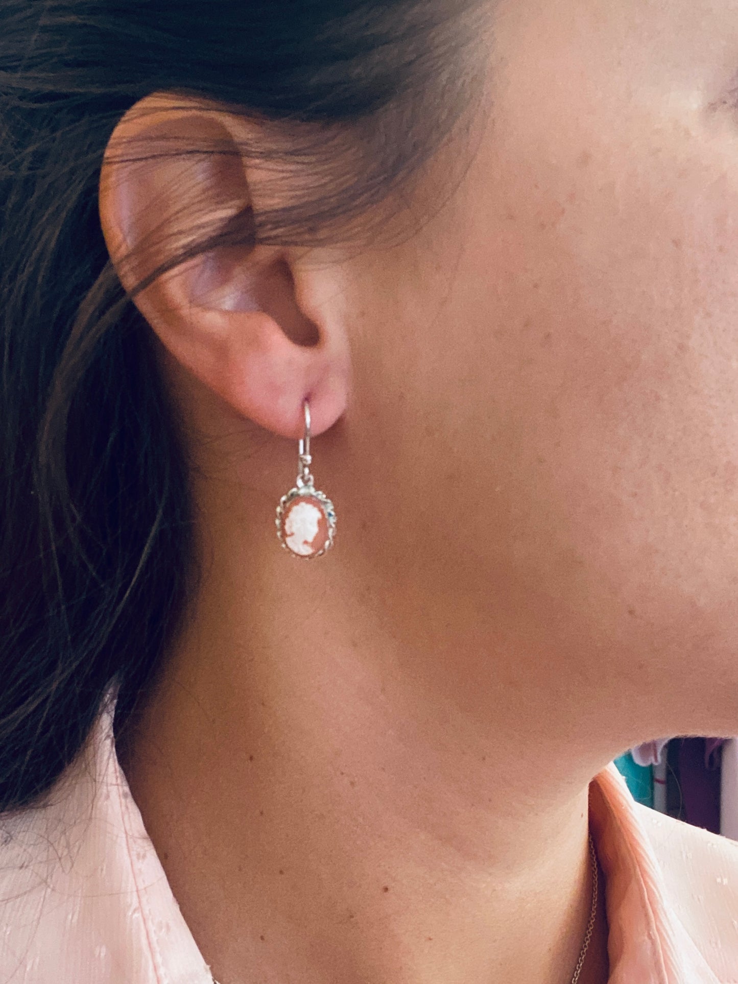 Boucles d’oreilles Vintage camées en argent 925