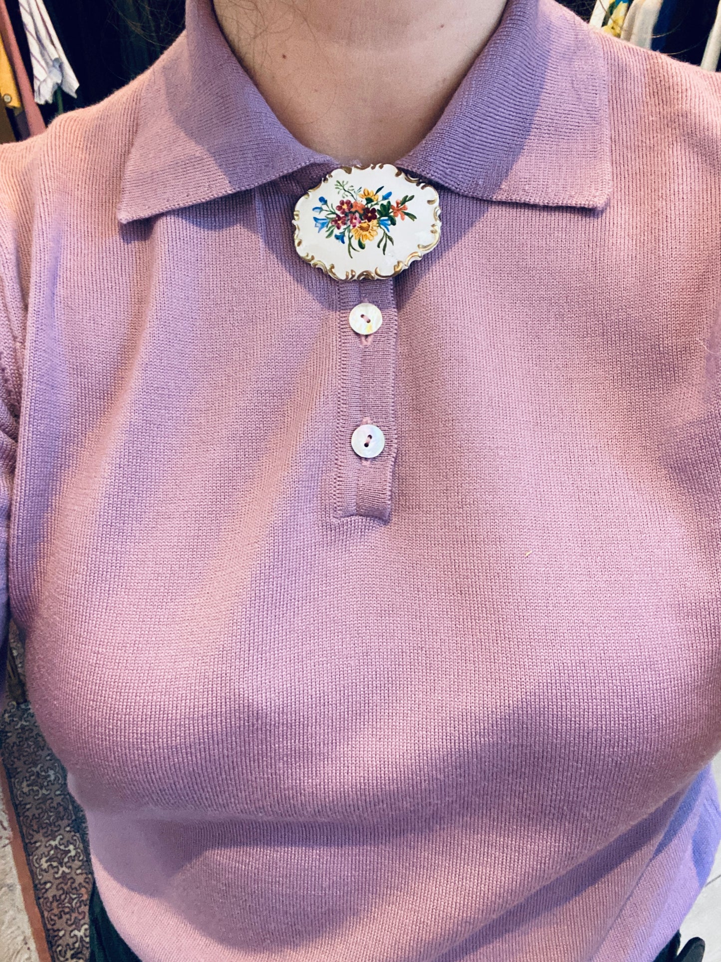 Vintage hand-painted porcelain brooch – country bouquet