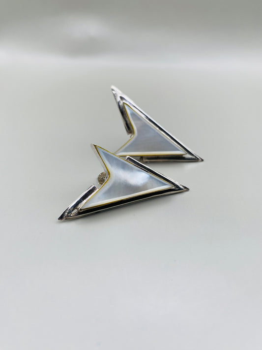 Boucles d’oreilles vintage géométriques en argent 925 – nacre blanche