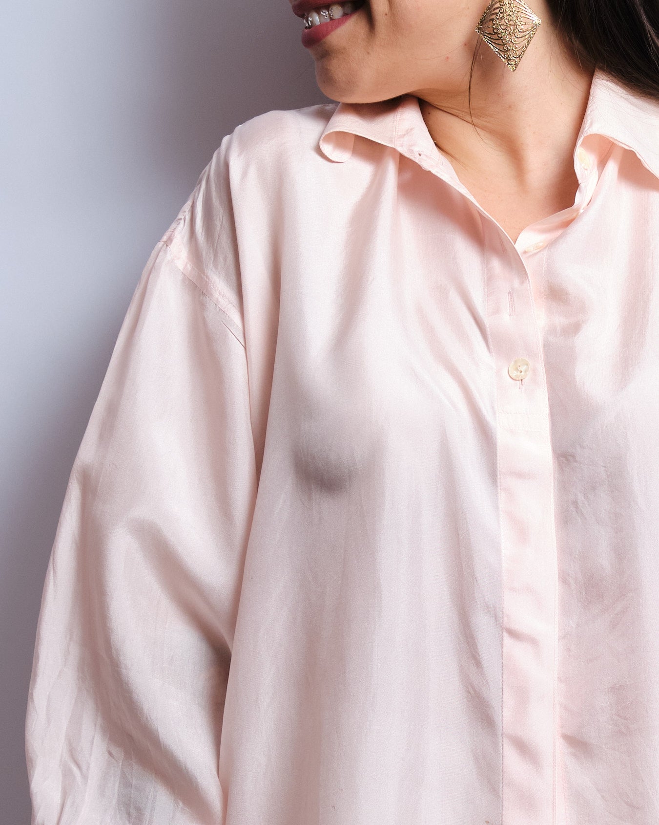 Vintage 80s silk shirt – powder pink, flowing cut