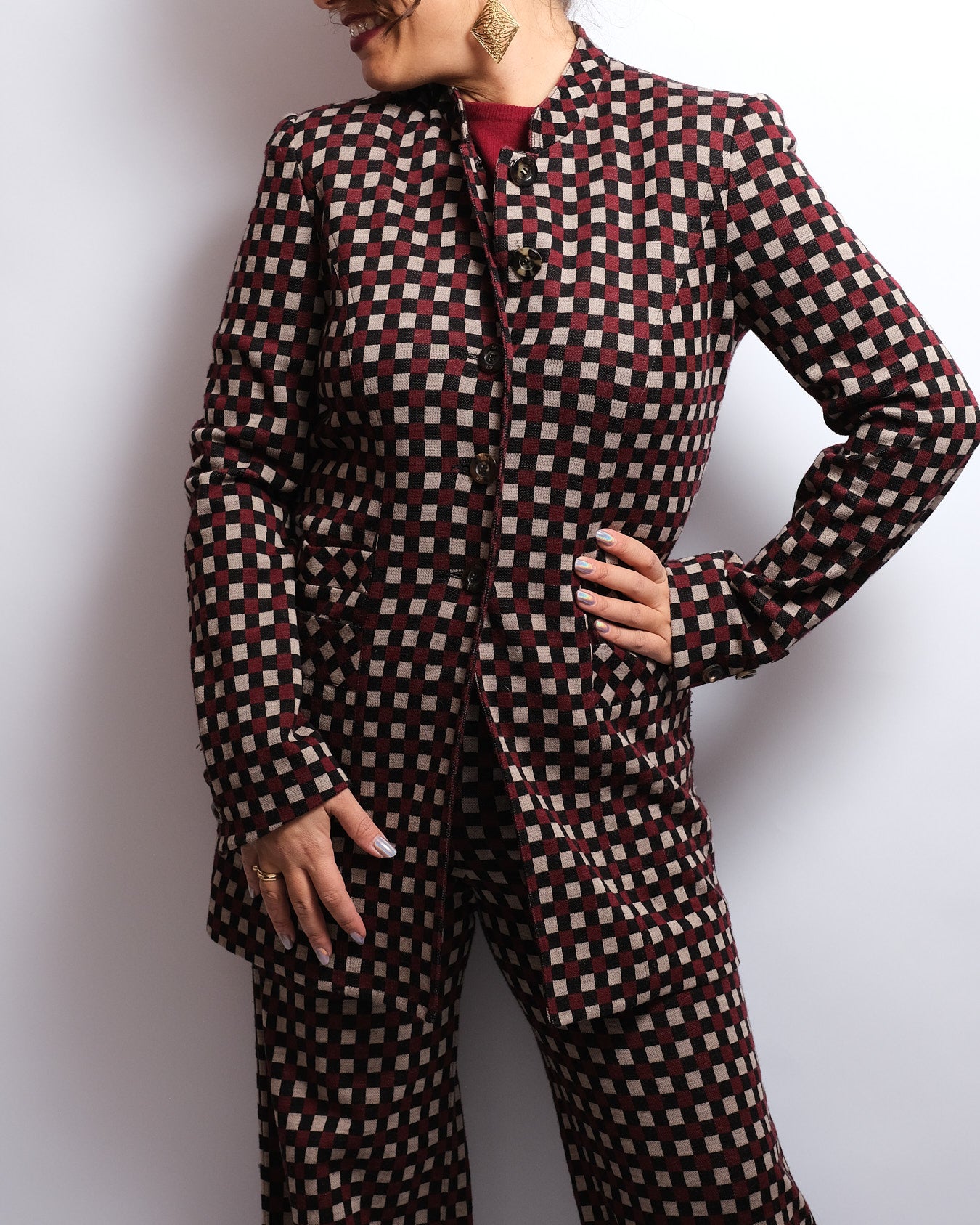 Tailleur Sonia Rykiel Paris – veste & pantalon – motif carreaux – années 1990