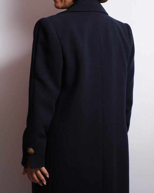 Manteau en laine bleu nuit – Boutons dorés artisanaux – Italie, années 70