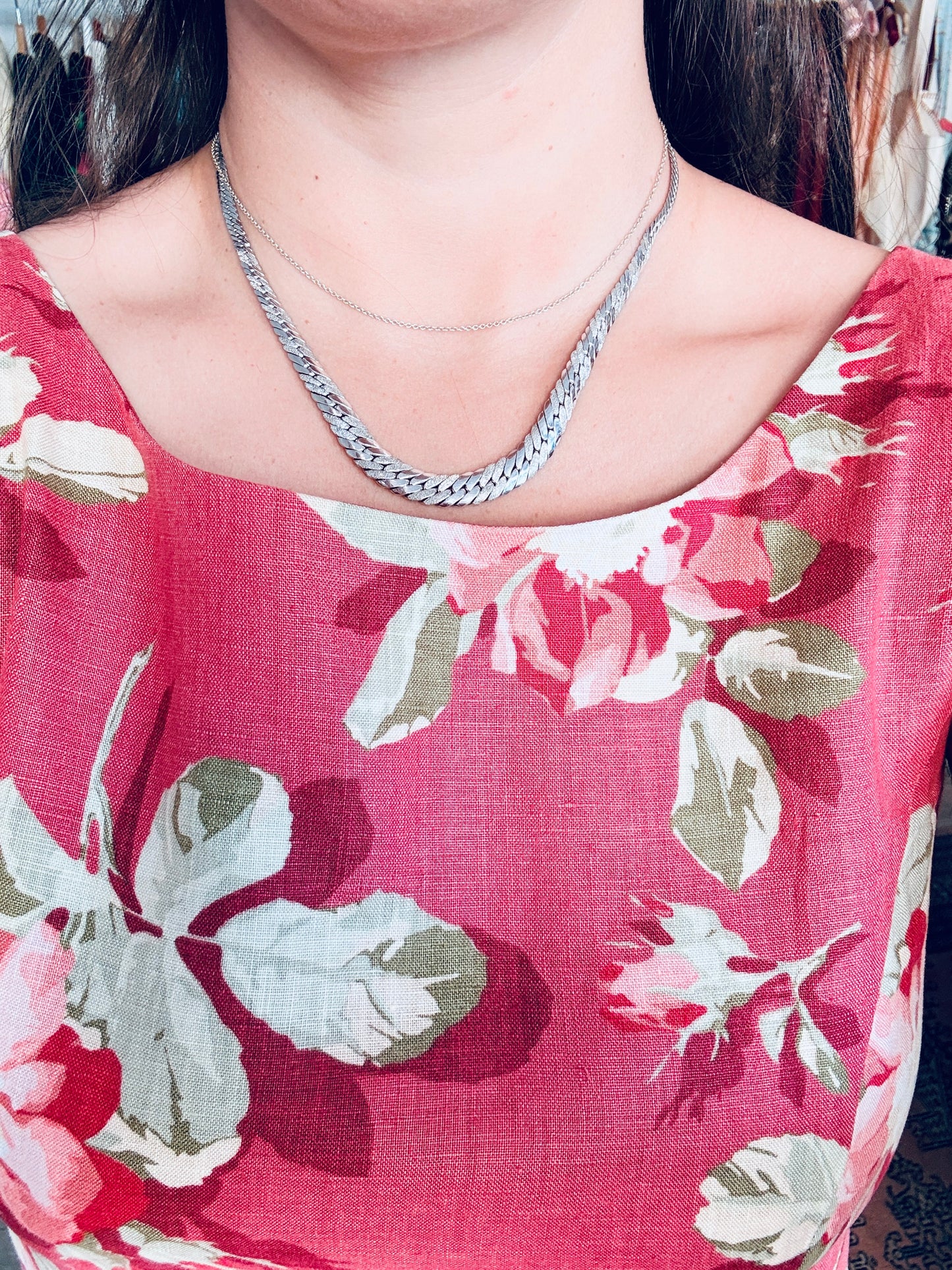 Collier gourmette texturée en or blanc 750 18k