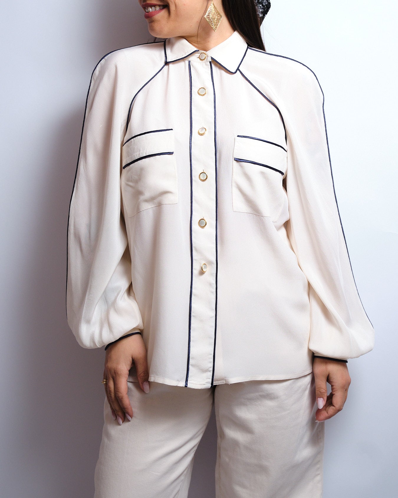 Chemisier vintage en soie – fin 80s / début 90s fait main