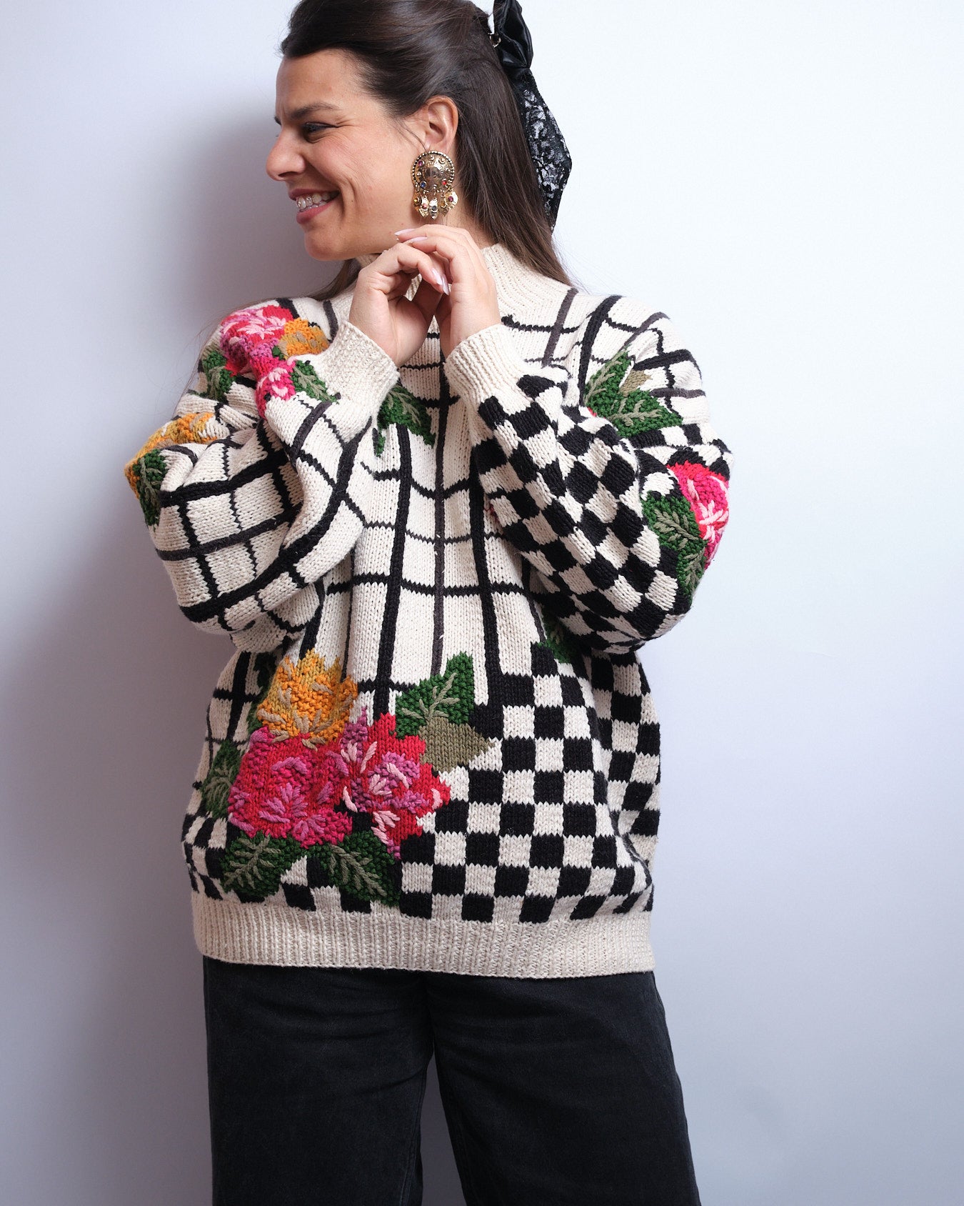 Pull vintage brodé main – 90s