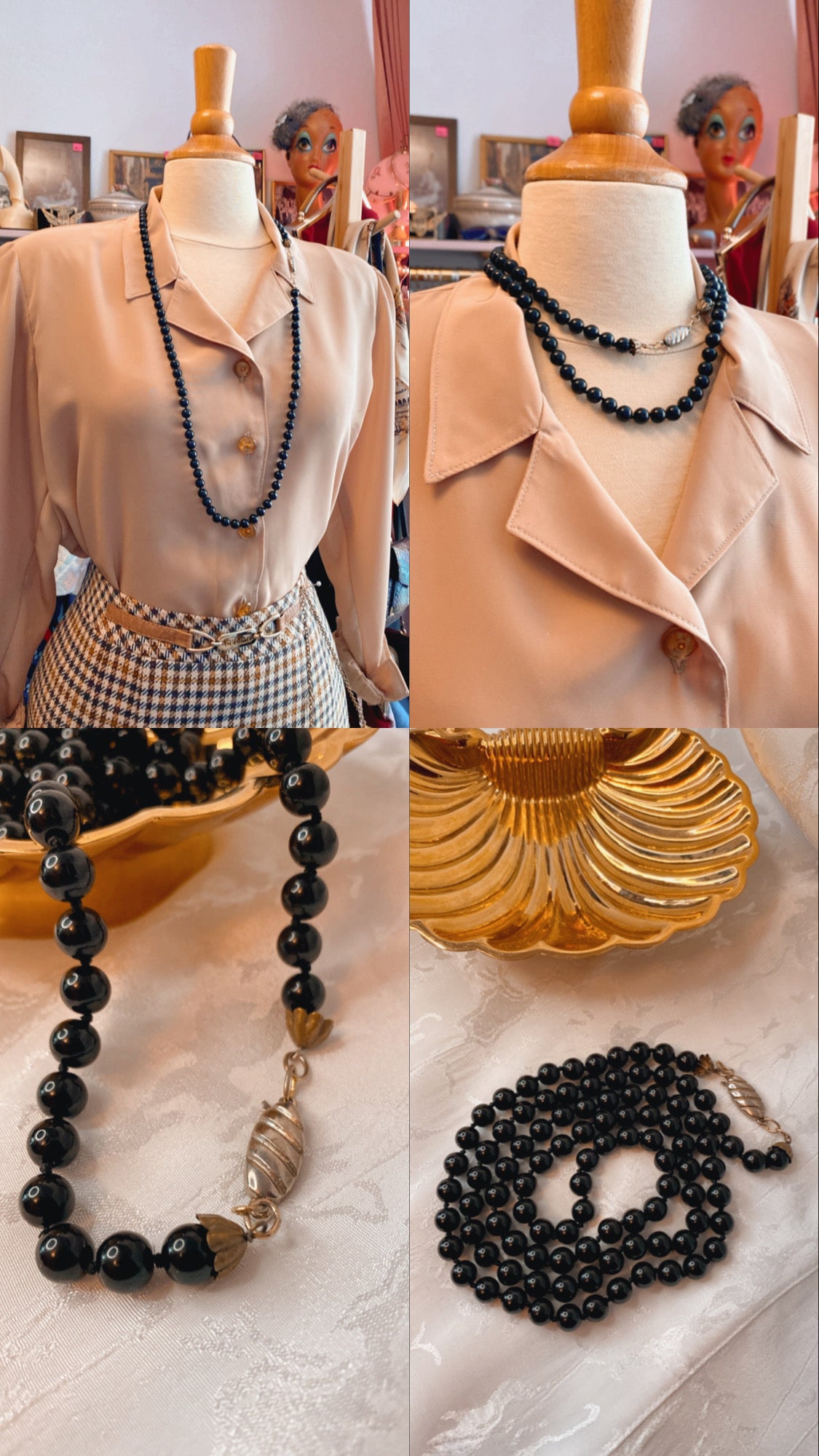 Collier Vintage 80s en perles de verre noir