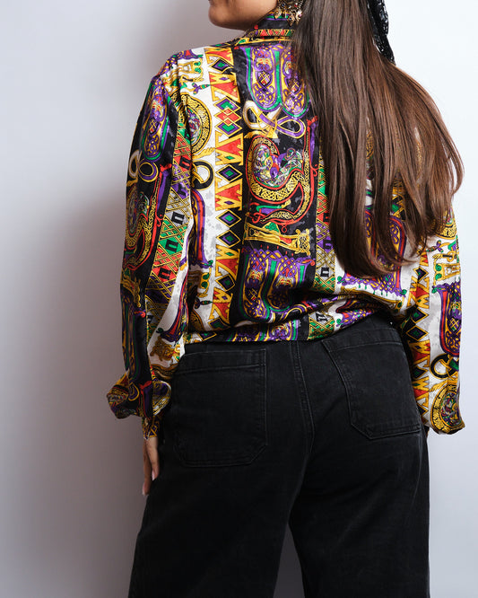 Chemisier vintage SOLANGE MONDOR – explosion graphique & esprit 80s