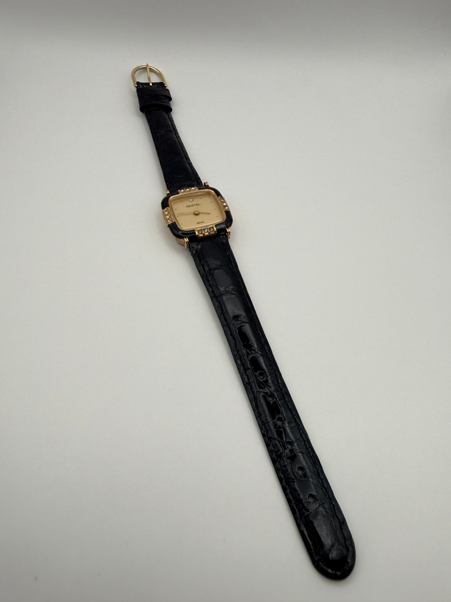 Montre Vintage Restel Swiss – bracelet Loris Azzaro crocodile véritable