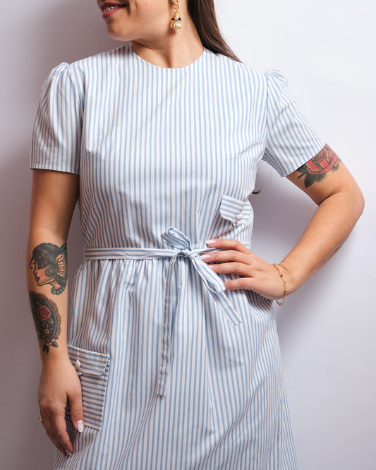 Robe vintage 60s fait main en coton – rayures