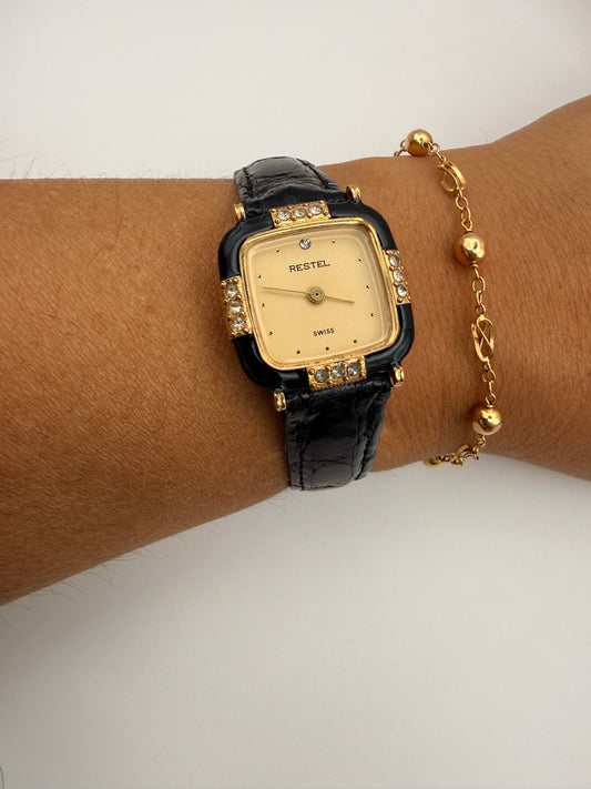 Montre Vintage Restel Swiss – bracelet Loris Azzaro crocodile véritable