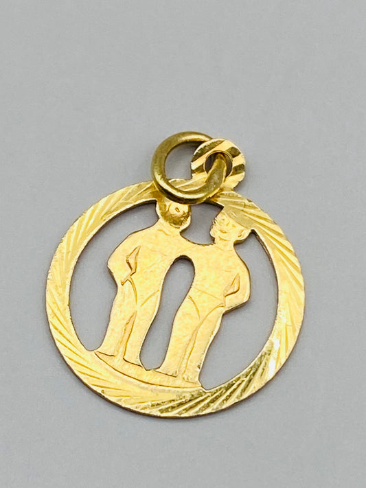 Pendentif vintage signe des Gémeaux en or 18 carats