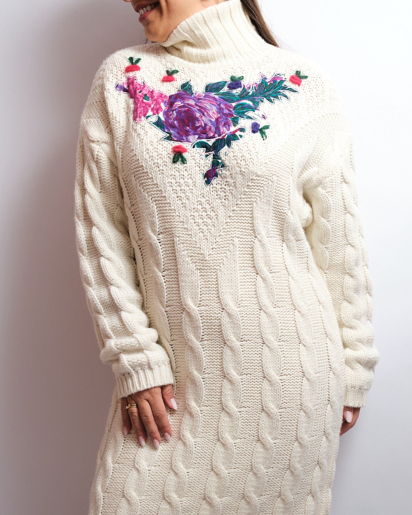 Robe pull vintage Bleu Blanc Rouge – laine d’agneau & torsades