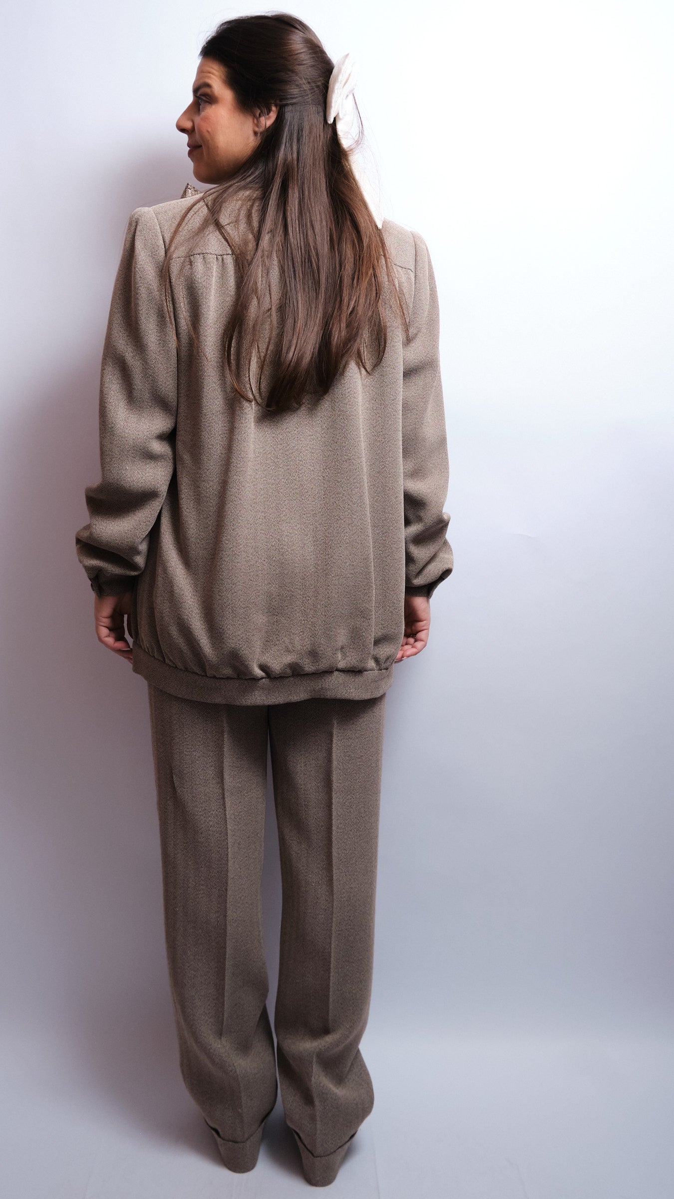 Tailleur pantalon vintage – fait main, laine fine, années 80