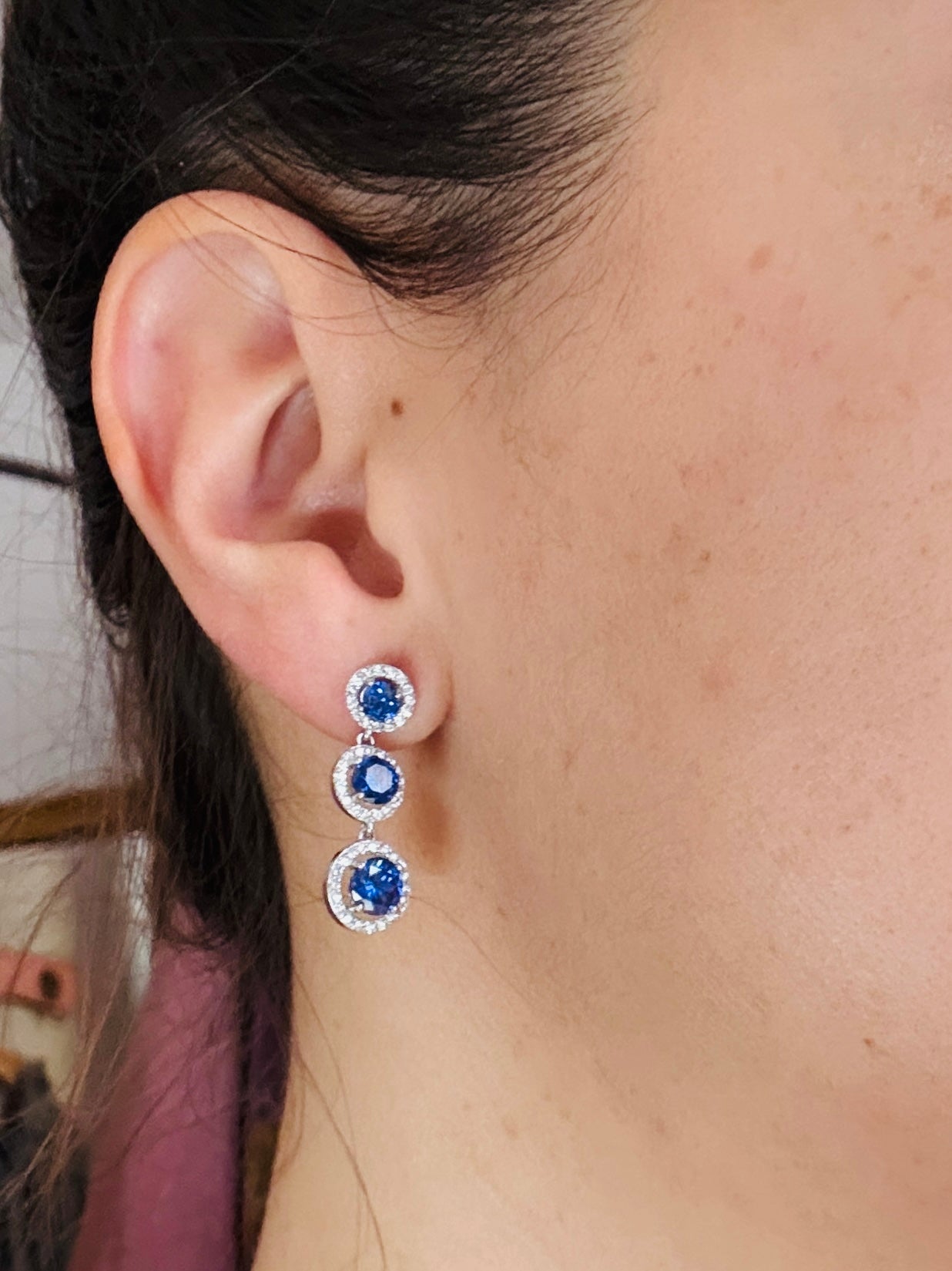 Vintage Dangle Earrings in 925 Silver & Blue Stones – Deep Shine