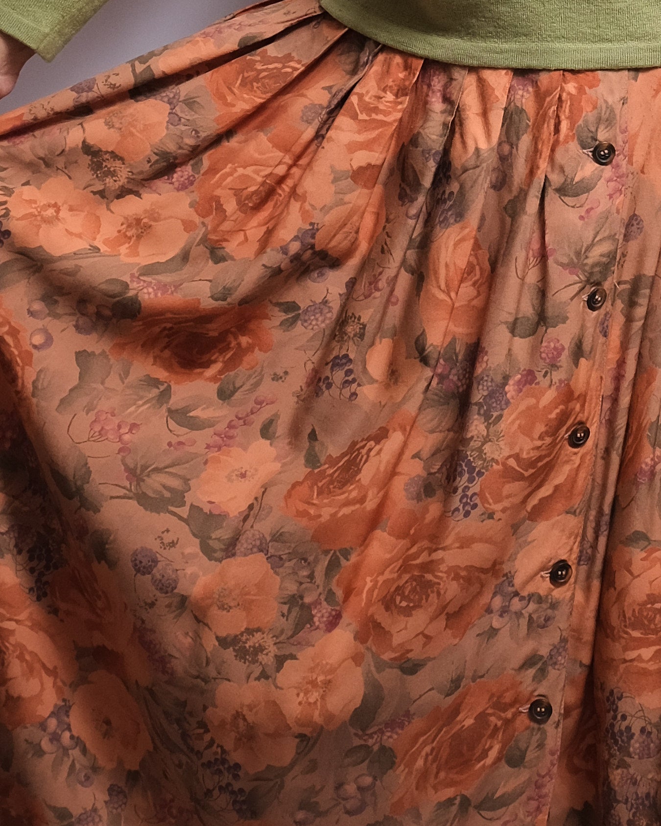 Jupe Longue Vintage en Viscose – Imprimé Fleurs Automnales