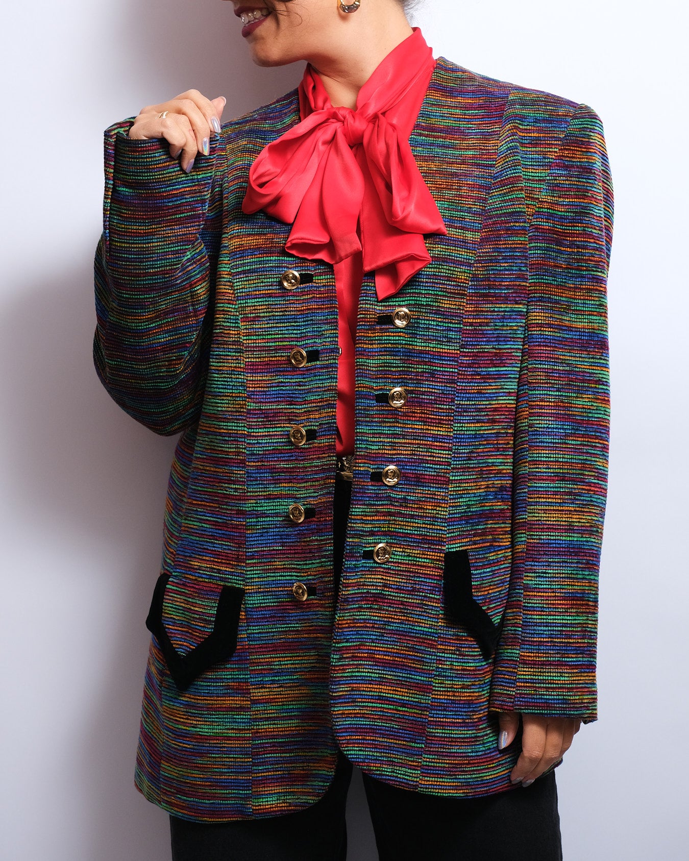 Blazer vintage Nathalie Molho Paris – Made in France – Multicolore & velours noir