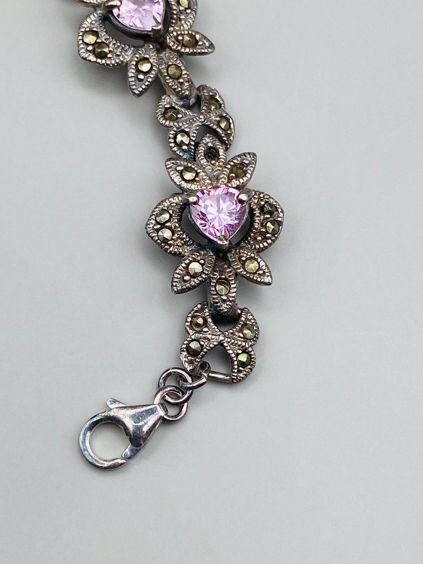 Bracelet et pendentif vintage assorti en argent 925 avec pierres violettes