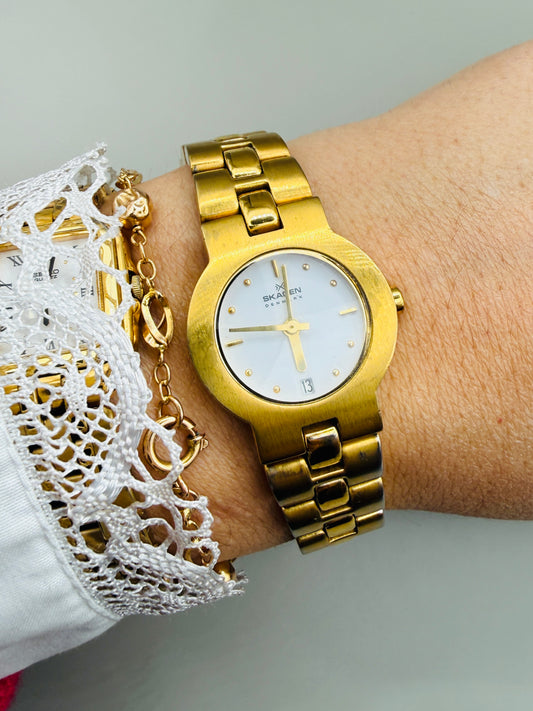 Montre vintage Skagen Denmark Dorée — Minimalisme Scandinave