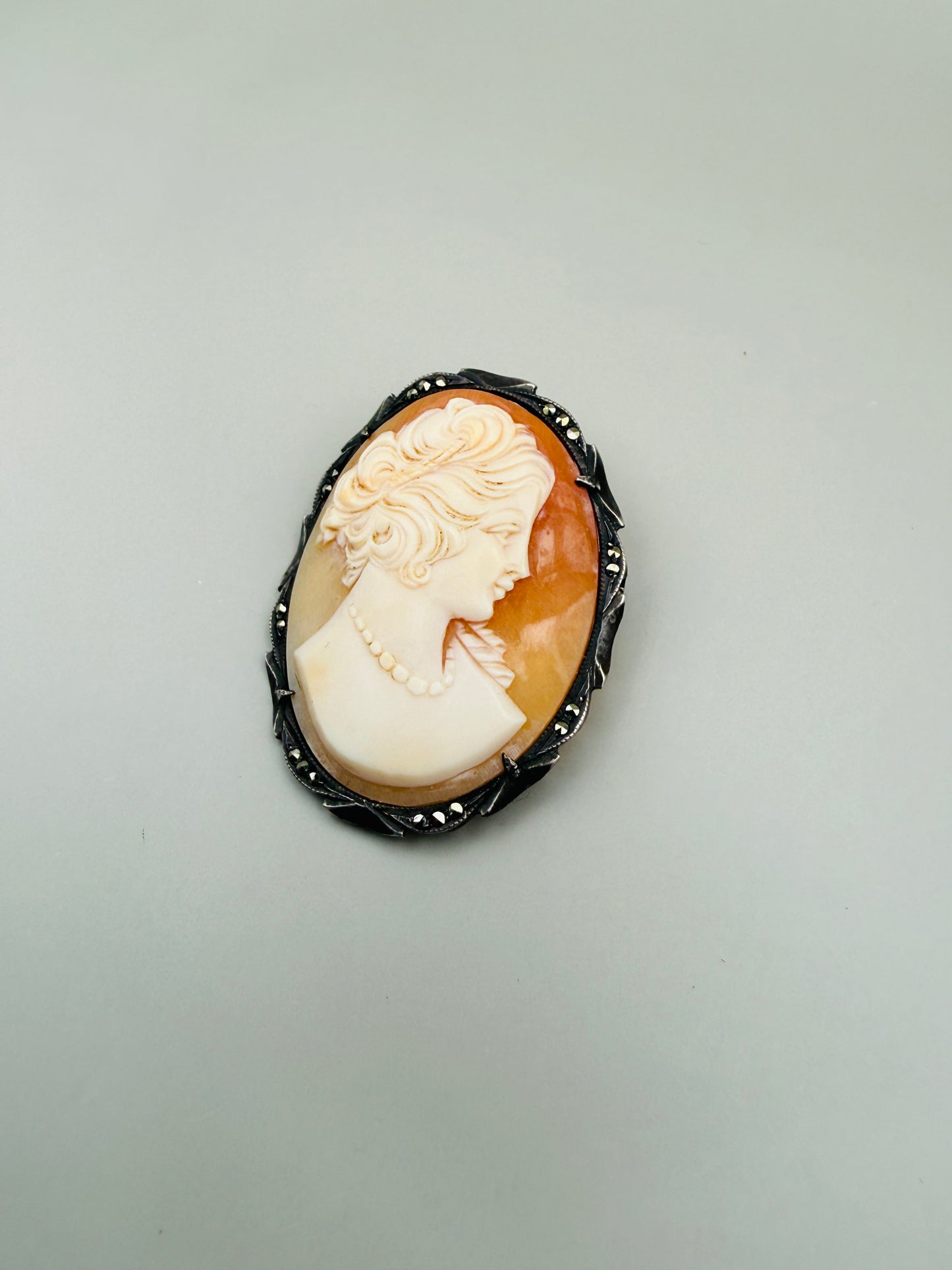 Antique carved shell cameo – 800 silver mount