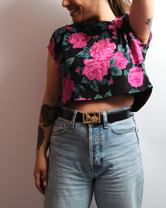 Chemisier crop vintage upcyclé en pure soie — pièce unique faite à la main