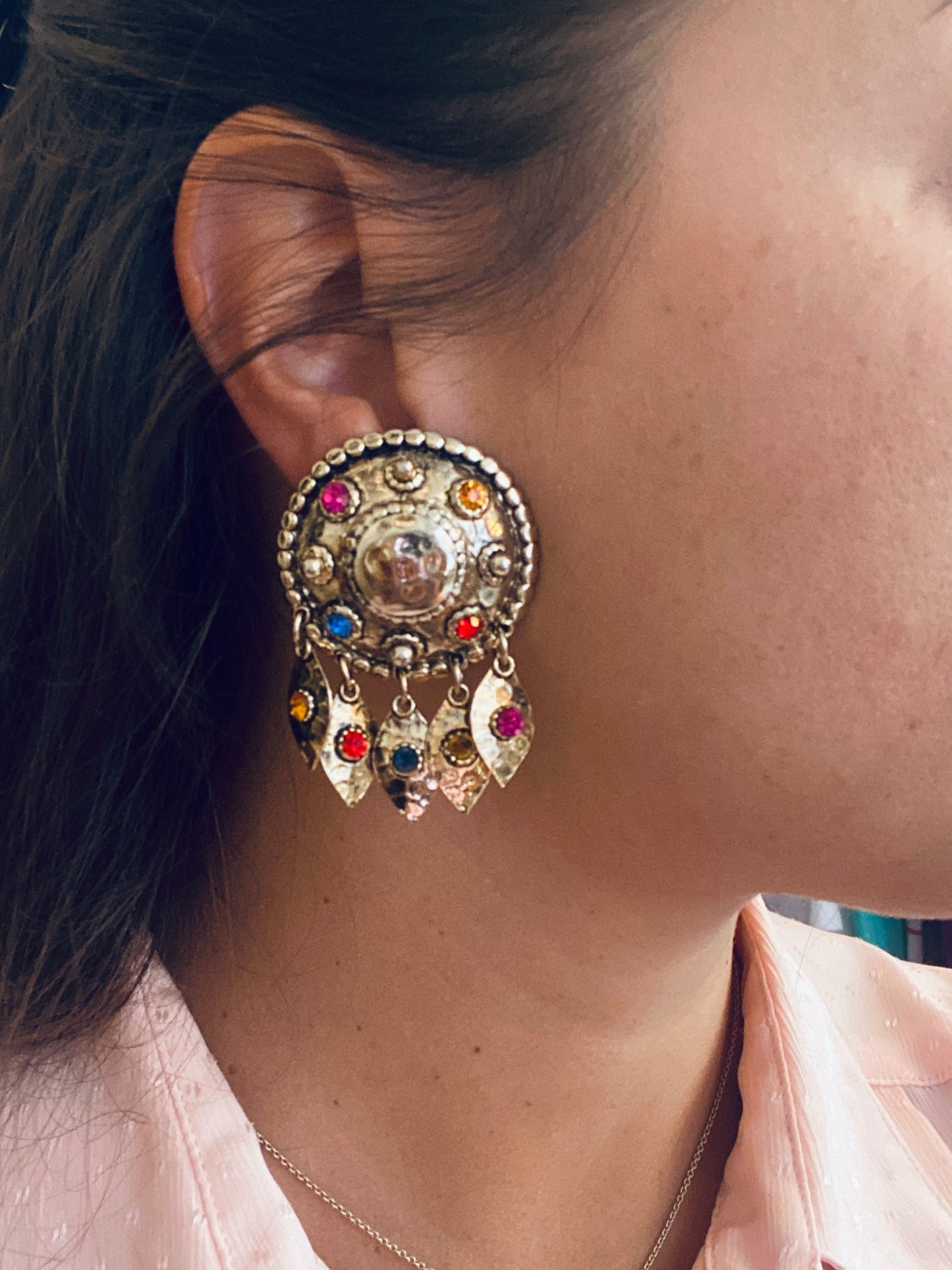 Clips Vintage ronds dorés pampilles