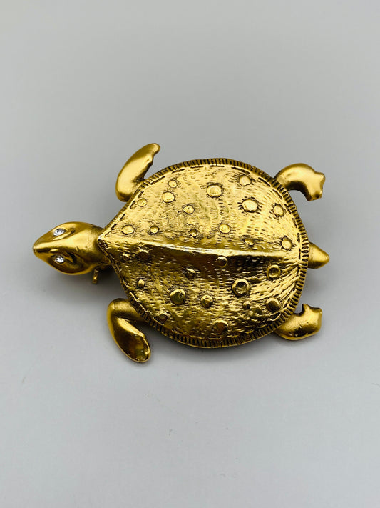 Broche vintage tortue dorée – Années 1980