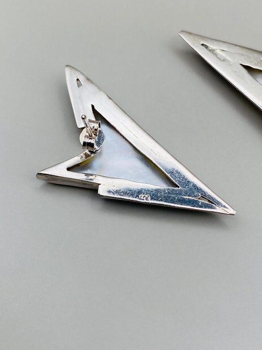 Boucles d’oreilles vintage géométriques en argent 925 – nacre blanche