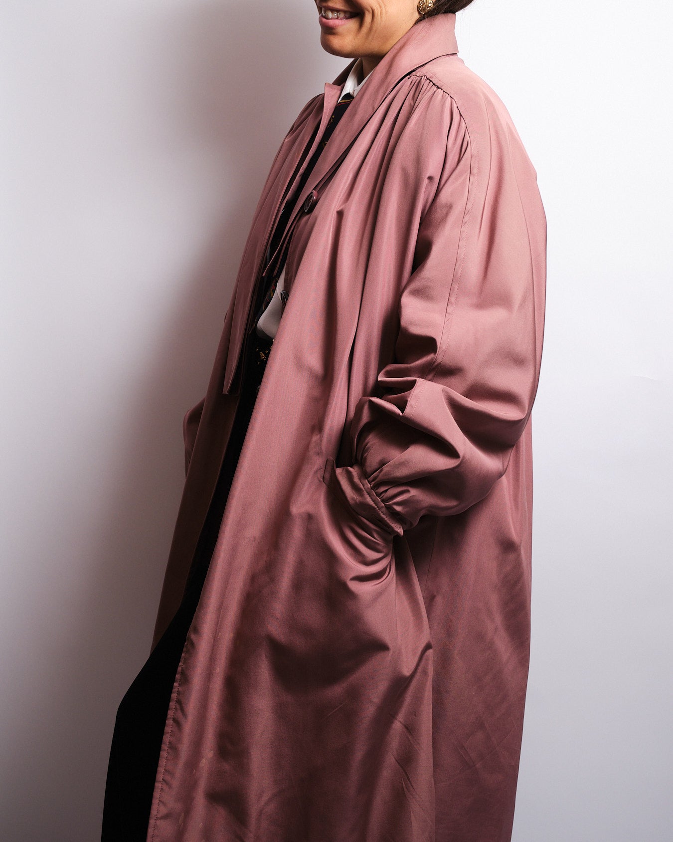 Manteau fluide rose antique – Manches bouffantes – Années 80