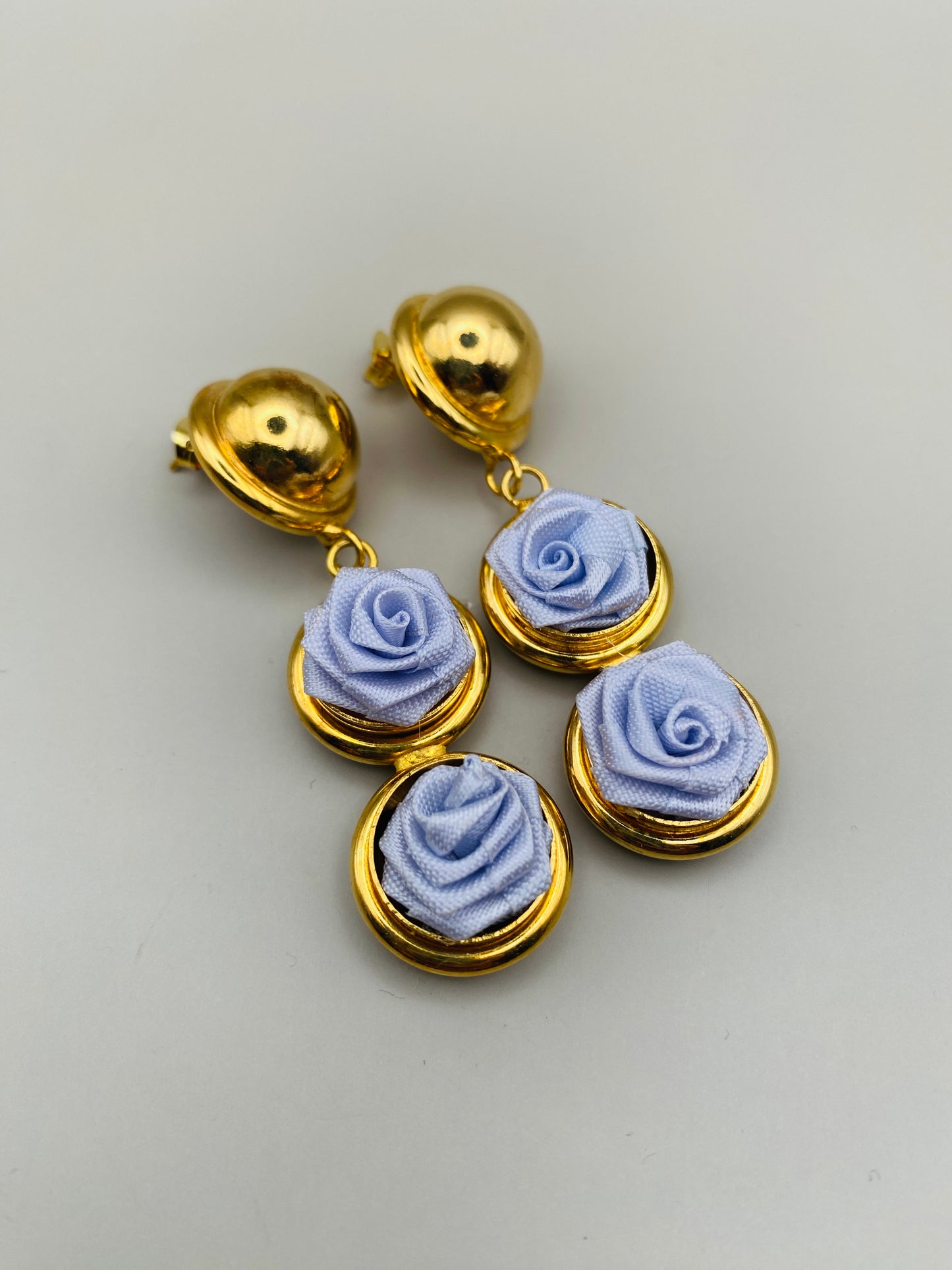 Vintage dangle stud earrings – Fabric roses