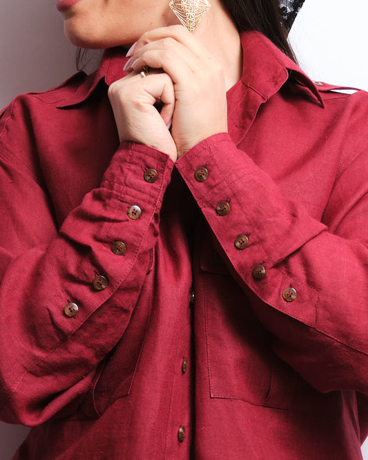 Chemisier vintage en lin H&M – lie de vin, coupe oversize 90s