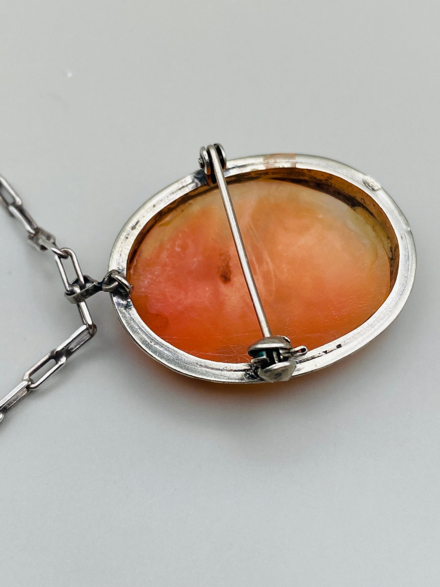 Antique shell cameo – 800 silver pendant &amp; brooch
